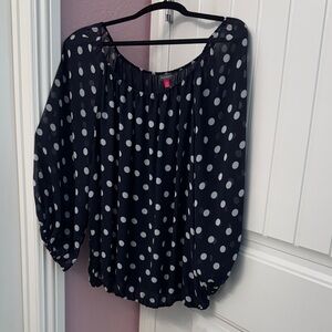Vince Camuto Navy and White Polka Dot Blouse